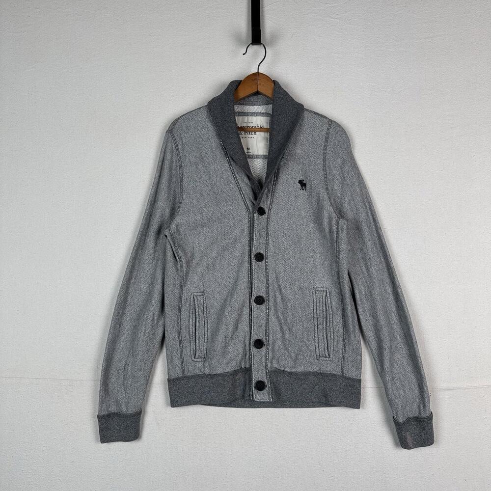 Abercrombie &‎ Fitch Men’s M Gray Shawl Collar Cardigan Sweater Grandpa Style